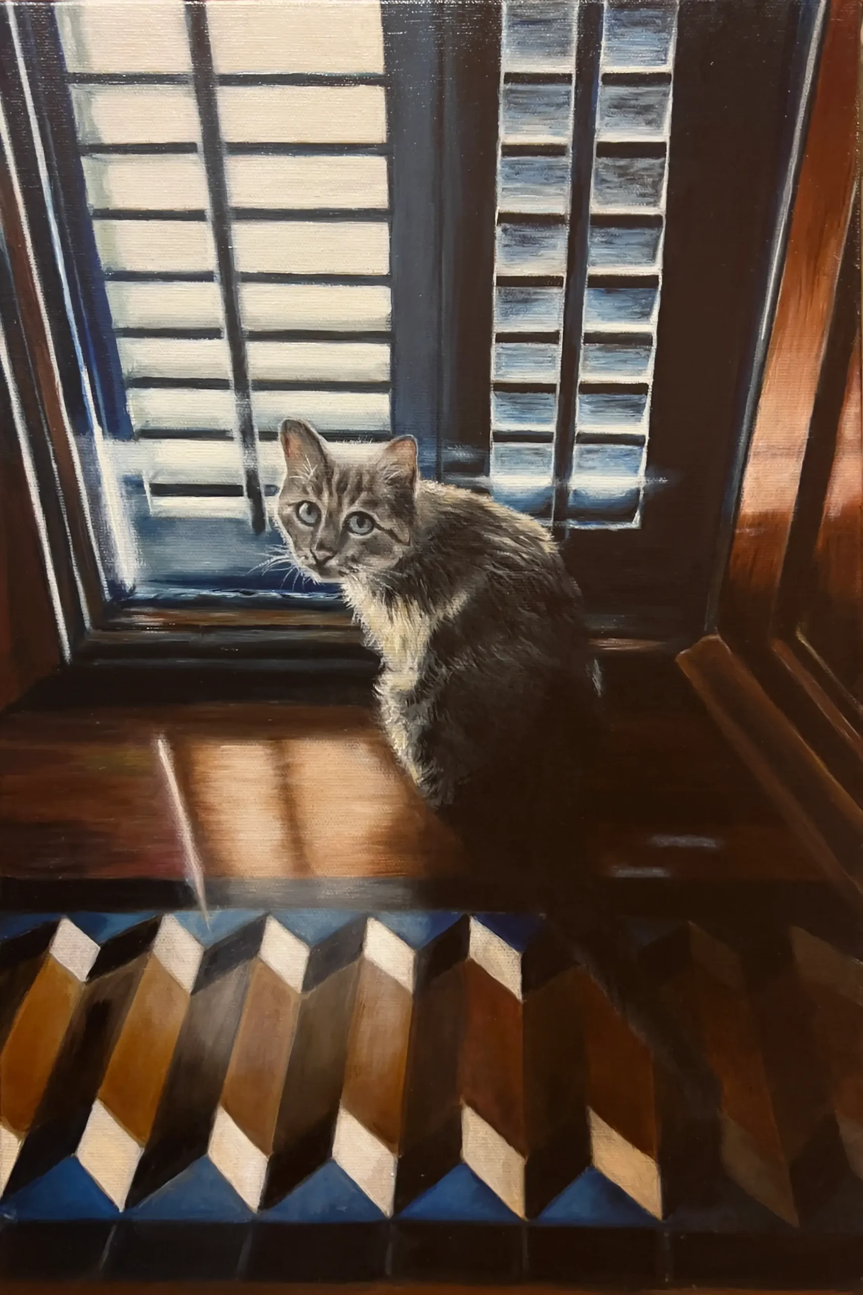 Gata curiosa, Oleo s/lienzo 41X27, Enero 2024